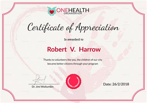 Health Appreciation Certificate Design Template In Psd Word