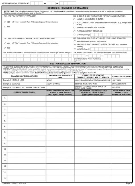 Va Form 21 526ez Application For Disability Compensation And Related