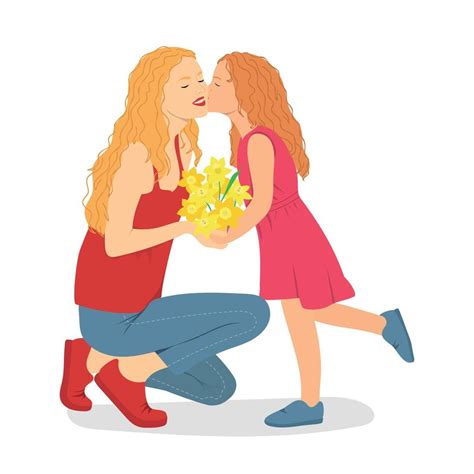 Daughter Kissing Her Mother 21628698 Vector Art At Vecteezy