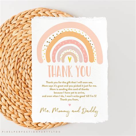 Editable Boho Rainbow Baby Shower Thank You Card Pastel Pink Etsy Uk