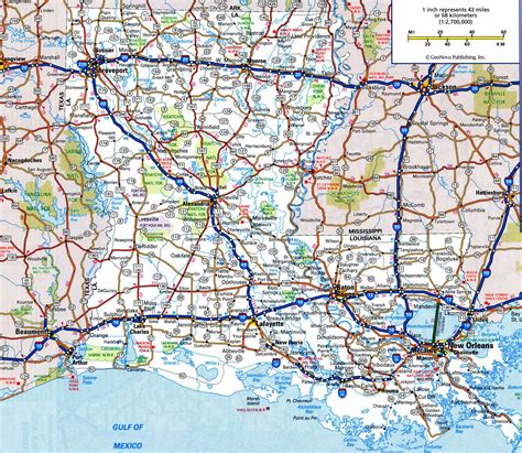 Road Map Of Louisiana With Distances Between Cities Highway Freeway Free