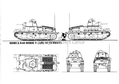 Drawing Somua S40 Série 2 Arl 2c Turret Original Art By Hubert