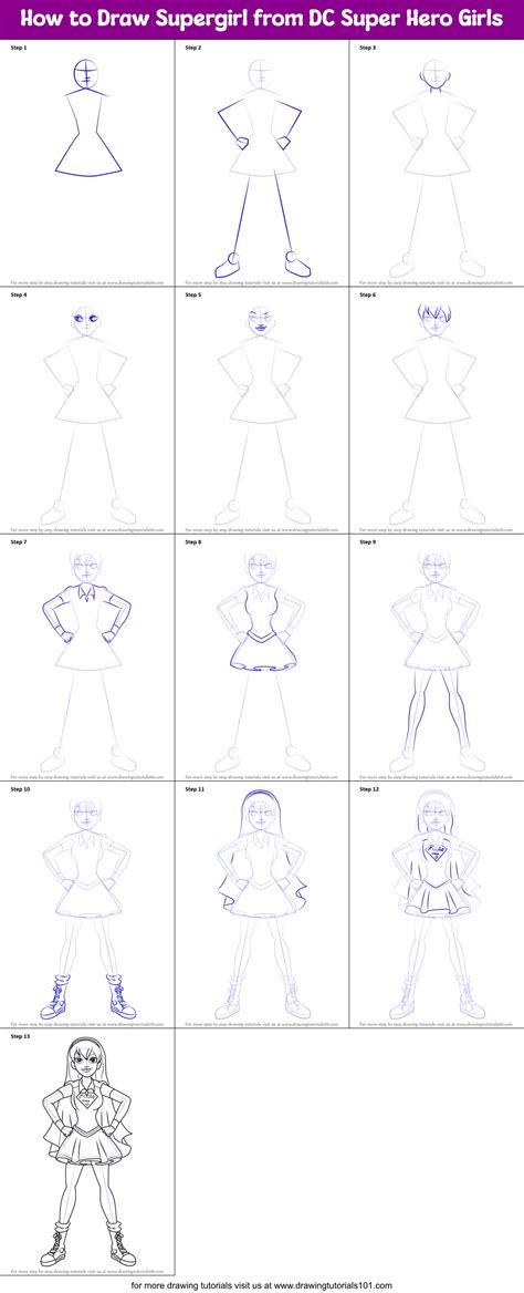 How To Draw Supergirl From Dc Super Hero Girls Printable Step By Step