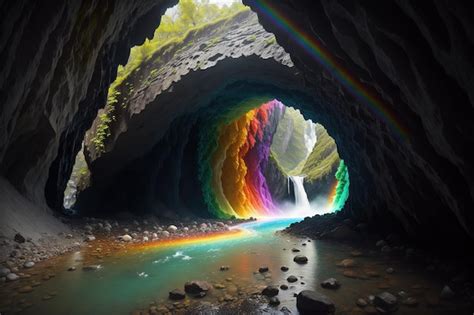 Premium Ai Image A Rainbow In A Cave With A Rainbow In The Background