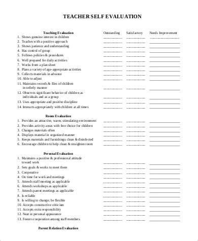 FREE Sample Teacher Self Evaluation Forms In PDF