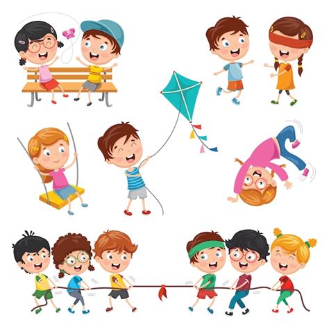 Ilustração Em Vetor De Crianças Brincando Vetor Premium