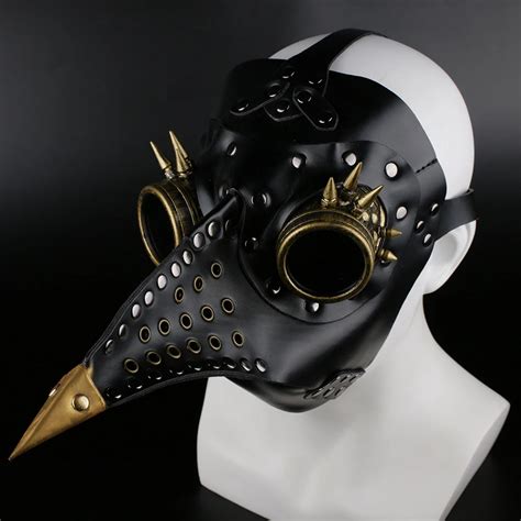 Steampunk Plague Doctor Mask White Pu Leather Rivet Eye Glass Birds