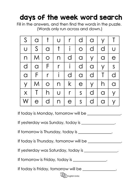 We did not find results for: Days of the Week Word Search Puzzle - English Unite