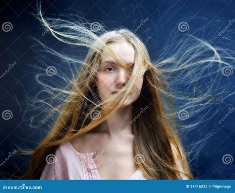 Beautiful Woman With Flying Long Hair Stock Photo Image Of Blow