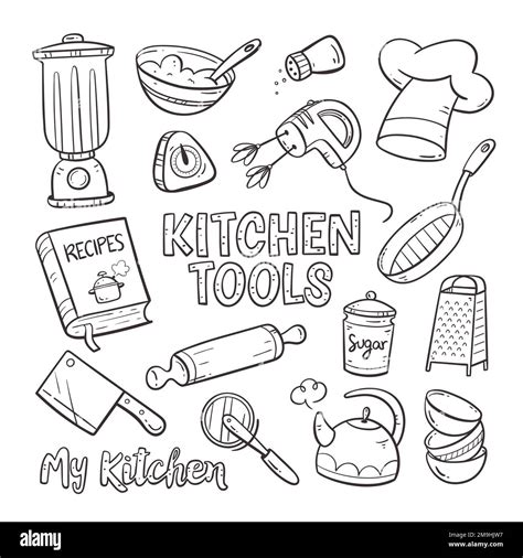 Doodle utensilios de cocina y electrodomésticos. Linda ilustración con