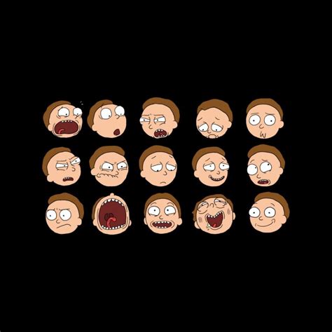 X Large Black Rick And Morty The Many Expressions Of Morty Smith