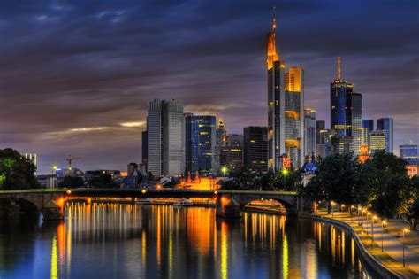Mainz River Frankfurt Germany City Skyline Night Cityscape