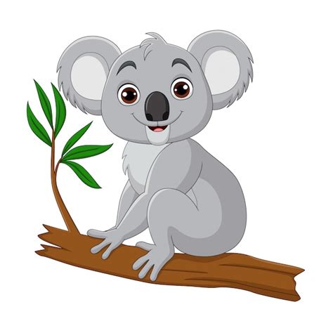 Cute Koala Cartoon Sitting On A Tree Branch Premium Vector