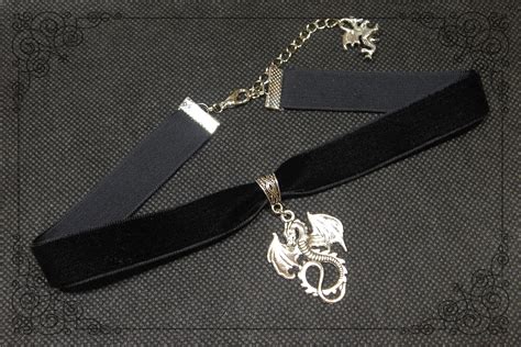 Dragon Choker Necklace Black Velvet Dragon Choker Gothic Etsy