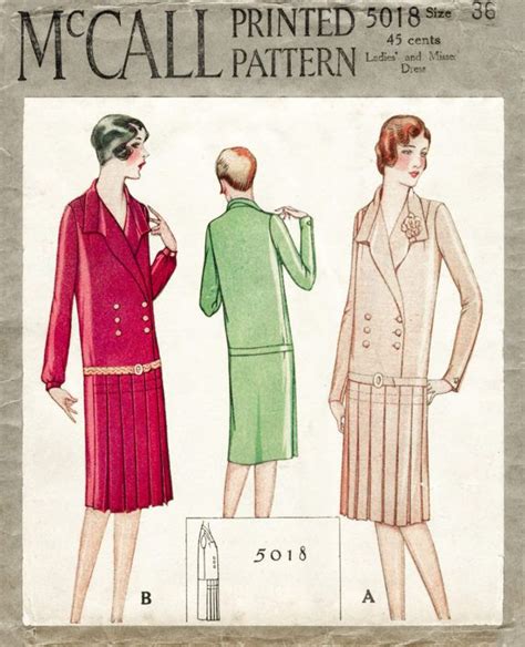 Vintage Sewing Pattern 1920s 20s Flapper Day Dress Notched Etsy