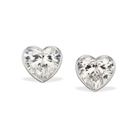 Platinum And 405ct Heart Shaped Diamond Studs Available For Immediate