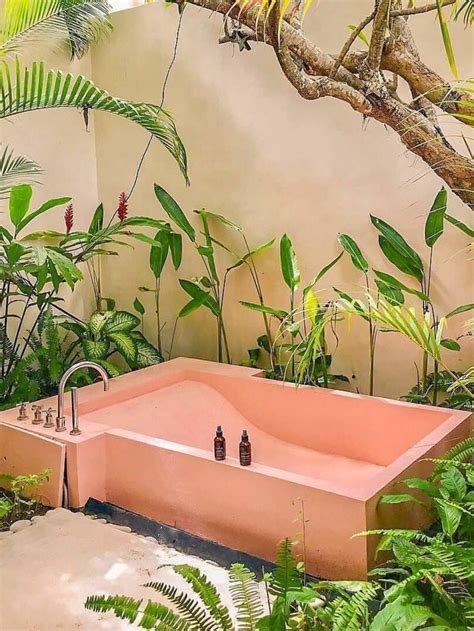 Pin By Alluio On Home Decor In 2020 Outdoor Bathtub Outdoor Bathrooms Pink Bathtub