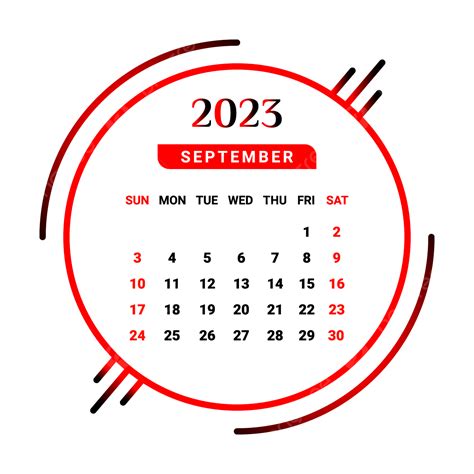 2023 سبتمبر تقويم شهر أحمر وأسود تقويم شهري 2023 التقويم 2023 Png