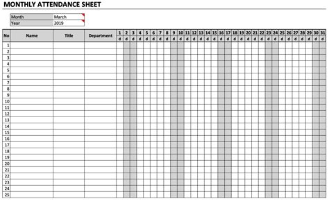 Monthly Employee Attendance 2020 Example Calendar Printable