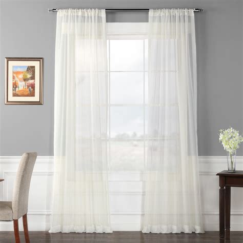 Pair 2 Panels Solid Off White Voile Poly Sheer Curtain