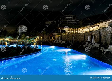 Big Outdoor Hotel Pool By Night Stock Photo Image Of Architecture