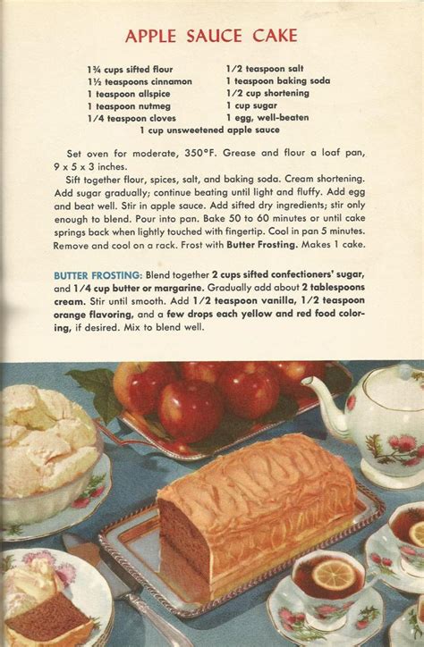 Vintage Recipes 1950s Cakes Apple Sauce Cake