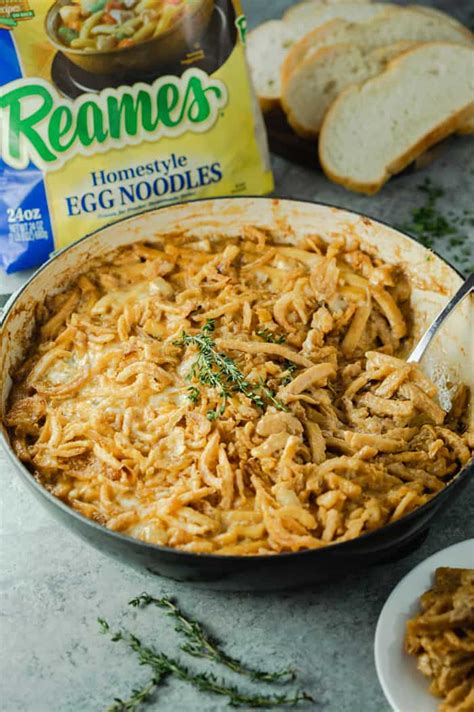 The reames brand of frozen noodles is to die for in this recipe. A big pot of french onion noodle casserole with package of ...