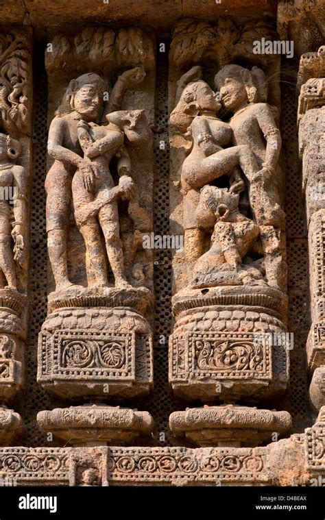 Erotic Sculptures Adorn The Façade Of The Sun Temple At Konark Near Puri In Odisha State