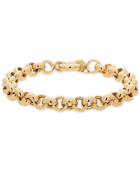 Italian Gold Round Rolo Link Bracelet In 14k Gold Plated Sterling