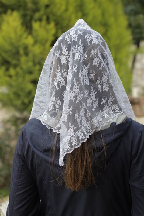 White Lace Christian Head Covering For Women In Triangle Etsy