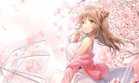 Download 4063x2427 Cute Anime Girl Profile View Sakura Blossom White