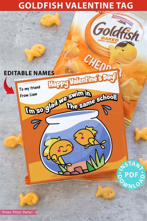 Goldfish Valentine Printable Card Im So Glad We Swim In The Same School