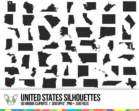 United States Clipart Collection State Shapes Vector Map