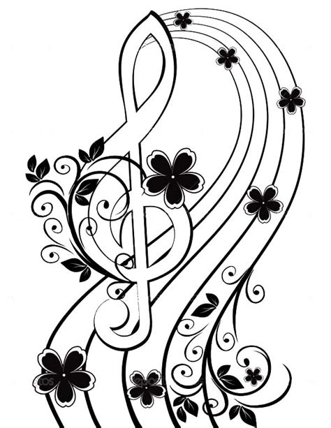 Music coloring pages for kids to print and color. Musical background with a treble clef and a flower pattern | Color Luna