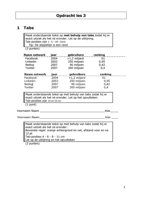 Opdracht Les 3 - Opdracht les 3 1 Tabs Maak onderstaande tekst op met