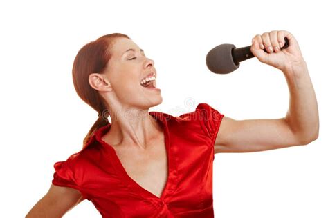 Woman Singing With Microphone Stock Photo Image Of Attractive Female