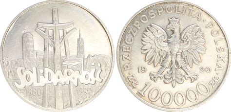 Polen 100000 Zlotych 1990 10 Jahre Solidarnocc Silber Km1961 Unz Bu
