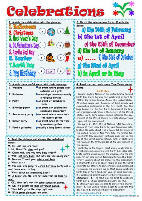 Celebrations English Esl Worksheets Pdf And Doc