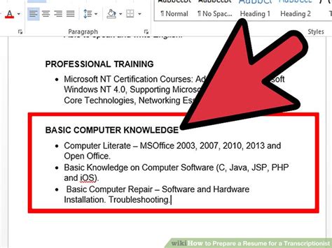 How to showcase your computer skills. How to Prepare a Resume for a Transcriptionist: 9 Steps