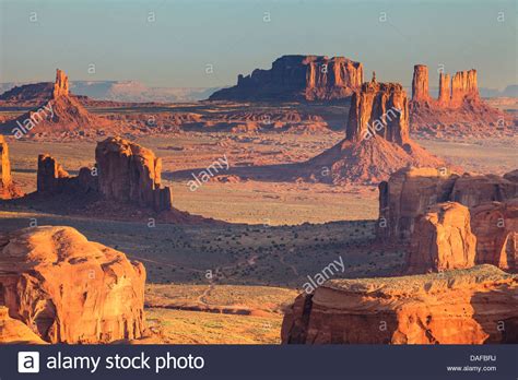This community is built, into the hillside. USA, Arizona, View over Monument Valley from the top of ...