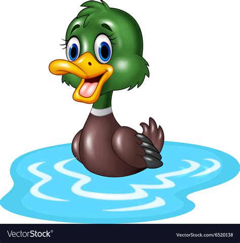 Cartoon Duck Floats On Water Royalty Free Vector Image