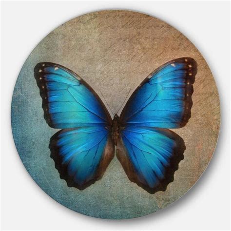 Designart Blue Vintage Butterfly Floral Circle Metal Wall