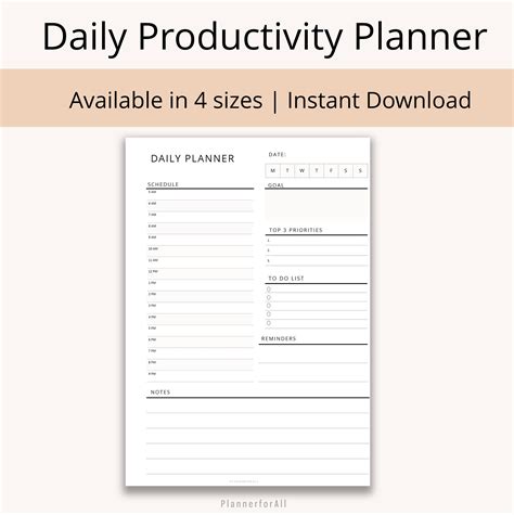 Daily Productivity Plannerwork Planner Daily Schedule Etsy