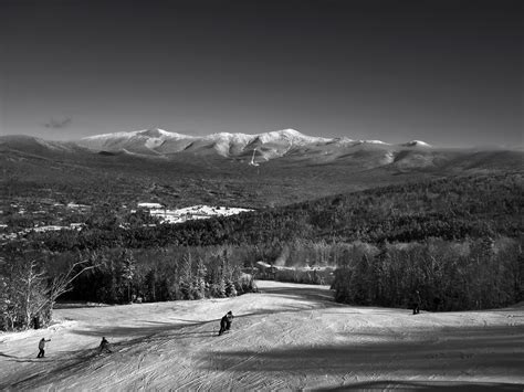 Black And White Winter Landscape With Mountains In New