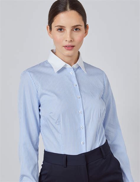 Easy Iron Cotton Bengal Stripe Executive Womens Fitted Shirt With