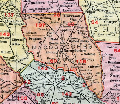 Nacogdoches County Texas 1911 Map Rand Mcnally Garrison Cushing