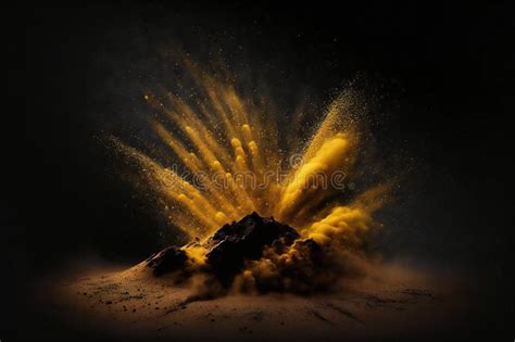 Yellow Dust Explosion On Black Background Abstract Backgrounds Stock