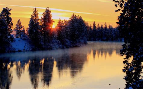 Winter River Trees Sunset Landscape Wallpapers Hd Desktop And Mobile Backgrounds