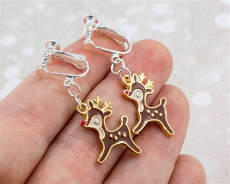 Reindeer Clip On Earrings Christmas Earrings For Kids Etsy Uk