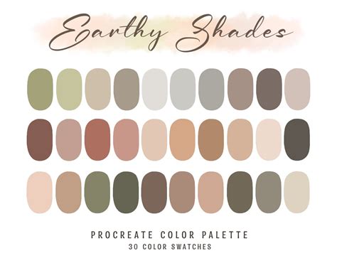 Earthy Shades Procreate Color Palette Procreate Swatches Etsy Australia